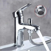 Simples Market chrome bathroom shower faucet with single-hole basin base and flexible sprayer hose
