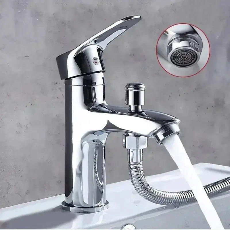 Simples Market chrome bathroom shower faucet with single-hole basin base and flexible sprayer hose