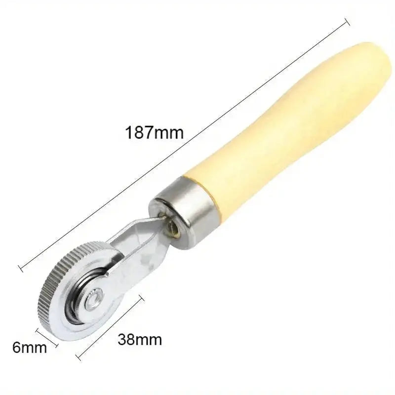 Simples Market car tire repair roller with wooden handle; metal patch-roller for tire/wheel repair, 187 mm long
