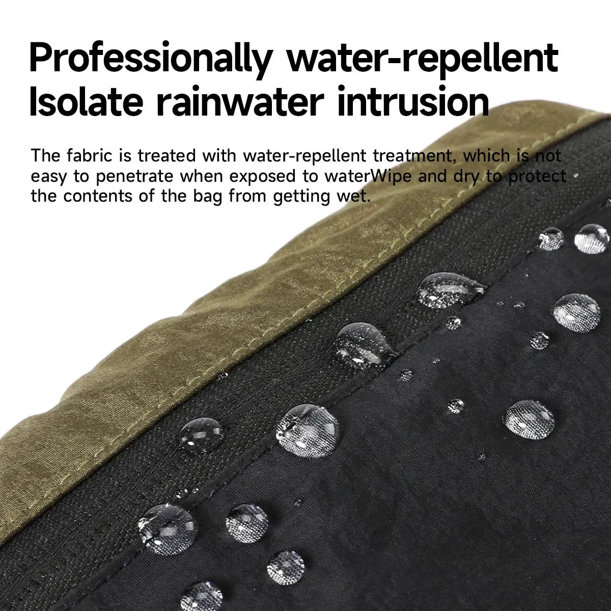 Tigernu waist pack fanny bag in black fabric with olive trim, water-repellent finish.