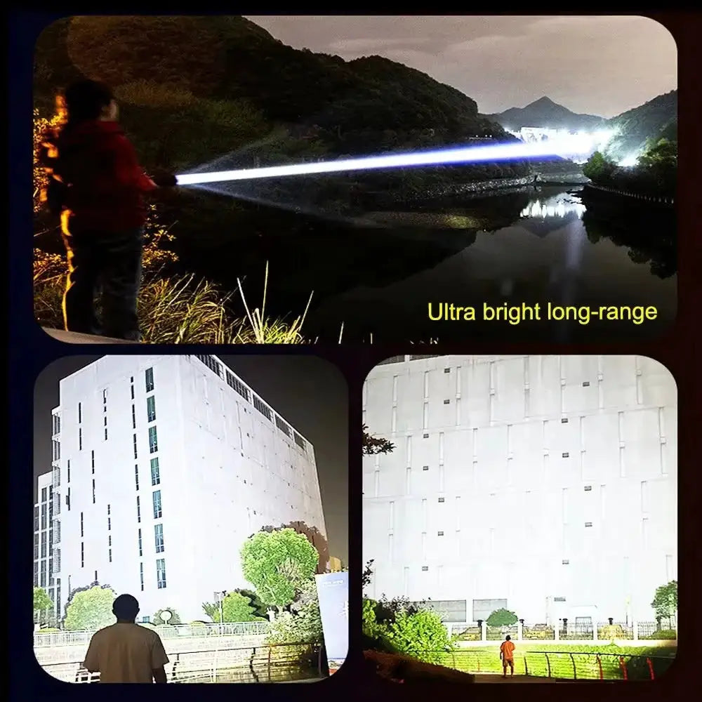 100000LM Super Bright Flashlight by Simples Market, rechargeable LED outdoor long-range torch.