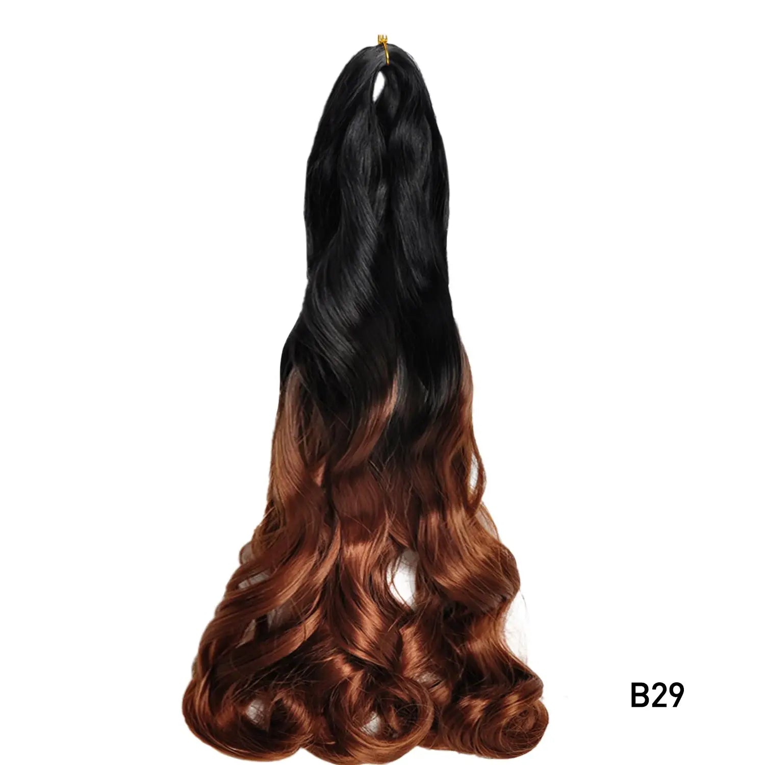 French Curls Braiding Hair extension, 24 inch, synthetic spiral curls, black to copper ombre, long wavy style