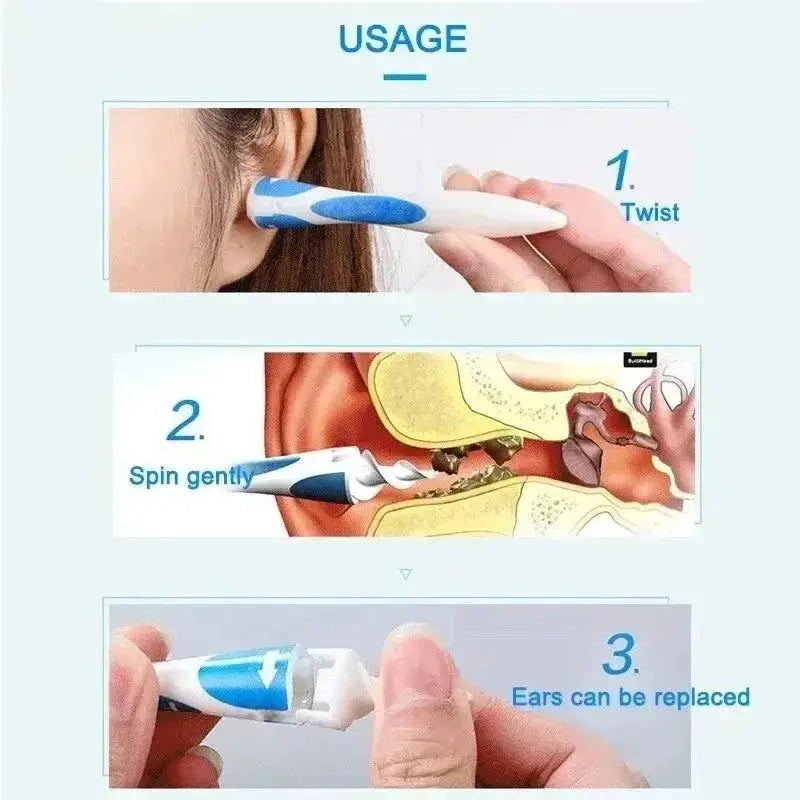 PureCare Ear Wax Remover Tool With Soft Silicone Spiral Tips And 16 Replacement Tips Included For Hygienic Ear Care