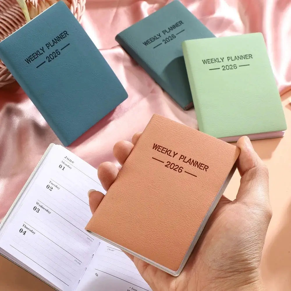 A7 weekly planners 2026 set of 4 pastel Morandi PU-covered notebooks, 128 pages each