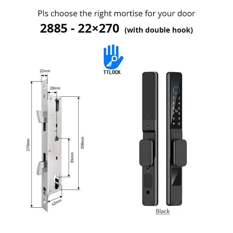 2-piece sliding door smart lock set: aluminum lock body and black TTLock keypad unit