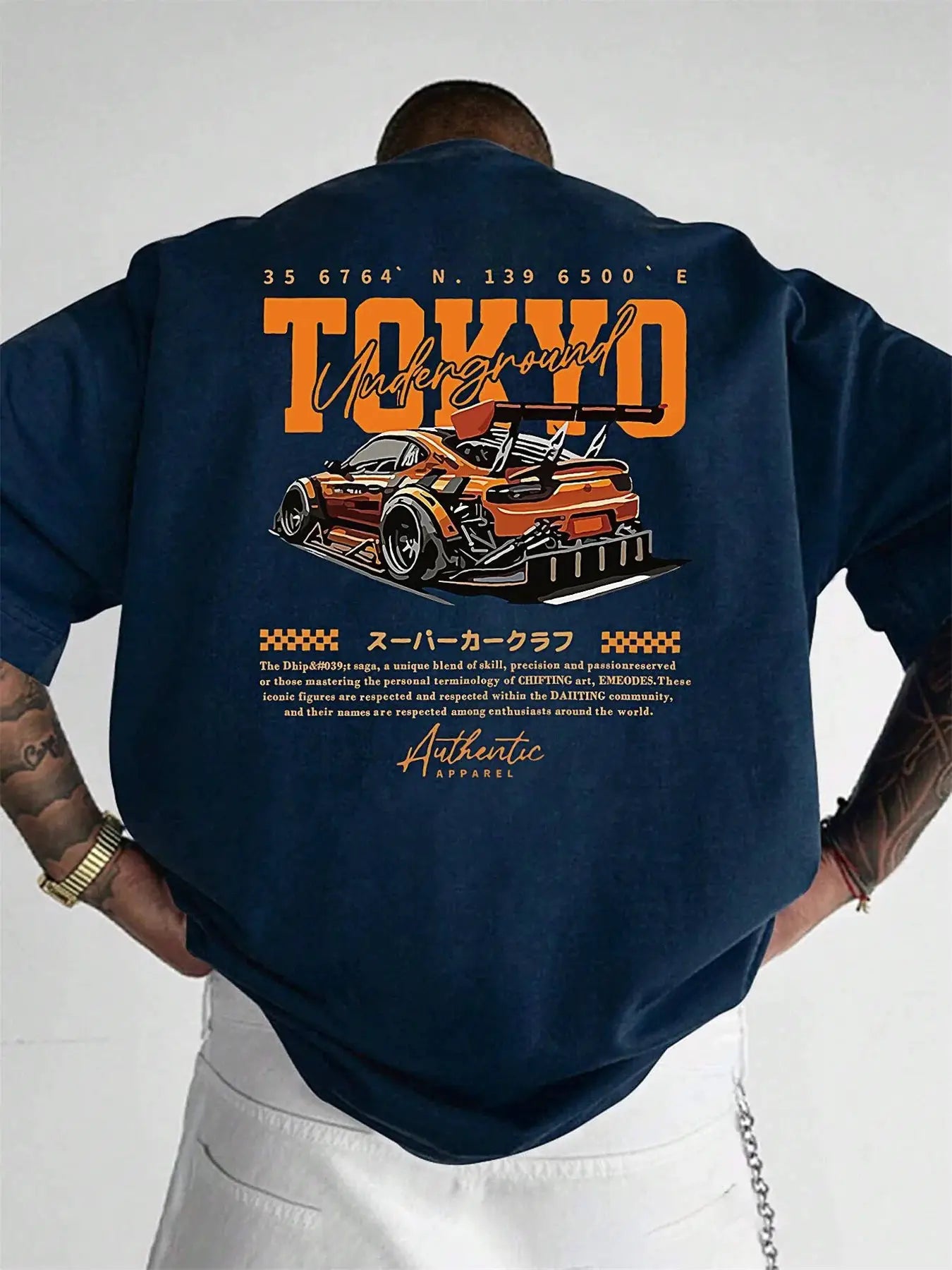 Mens Summer 100 Percent Cotton Casual Loose Fit T Shirt With Japanese Tokyo Pattern Print Round Neck Short Sleeve Top