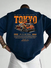 Mens Summer 100 Percent Cotton Casual Loose Fit T Shirt With Japanese Tokyo Pattern Print Round Neck Short Sleeve Top