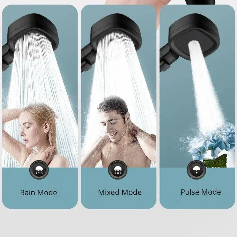 High Pressure Shower Head Water Saving 3 Modes Adjustable One Key Stop