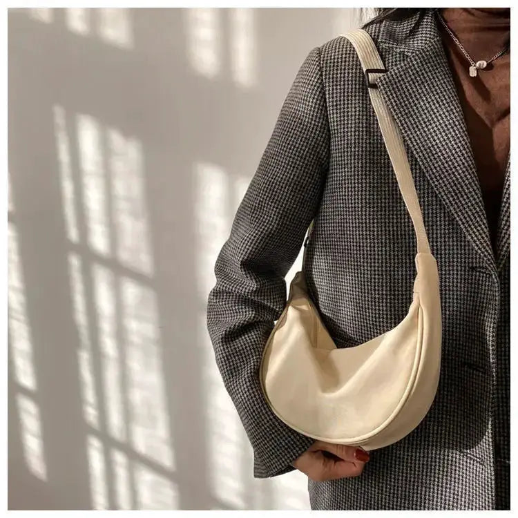 Nylon dumpling bag, lightweight beige crossbody bag