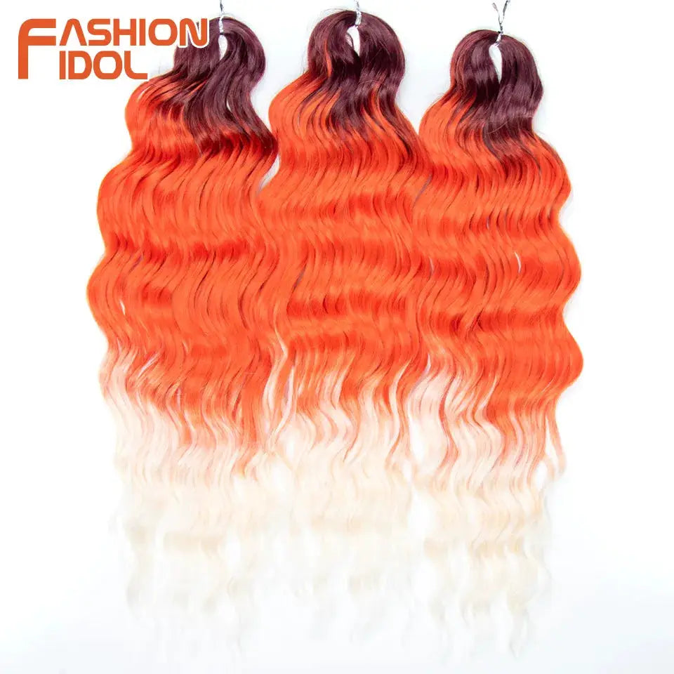 Fashion Idol Anna Hair synthetic loose deep wave braiding hair extensions, 24in, ombre orange to blonde, 3 bundles