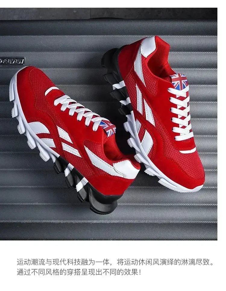 Brand Trend men's fitness sneakers by Simples Market, red with white panels, Union Jack tongue, chunky sole