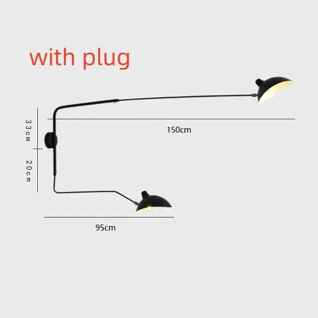 Mouille ceiling lamp Nordic spider pendant light in black metal with two heads and 150 cm reach