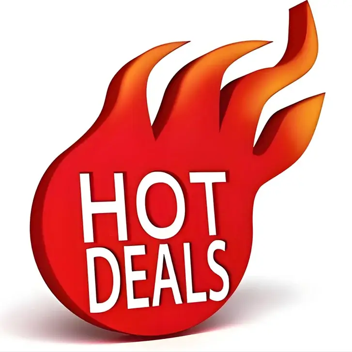 Red-orange flame graphic with HOT DEALS text for a promotional banner