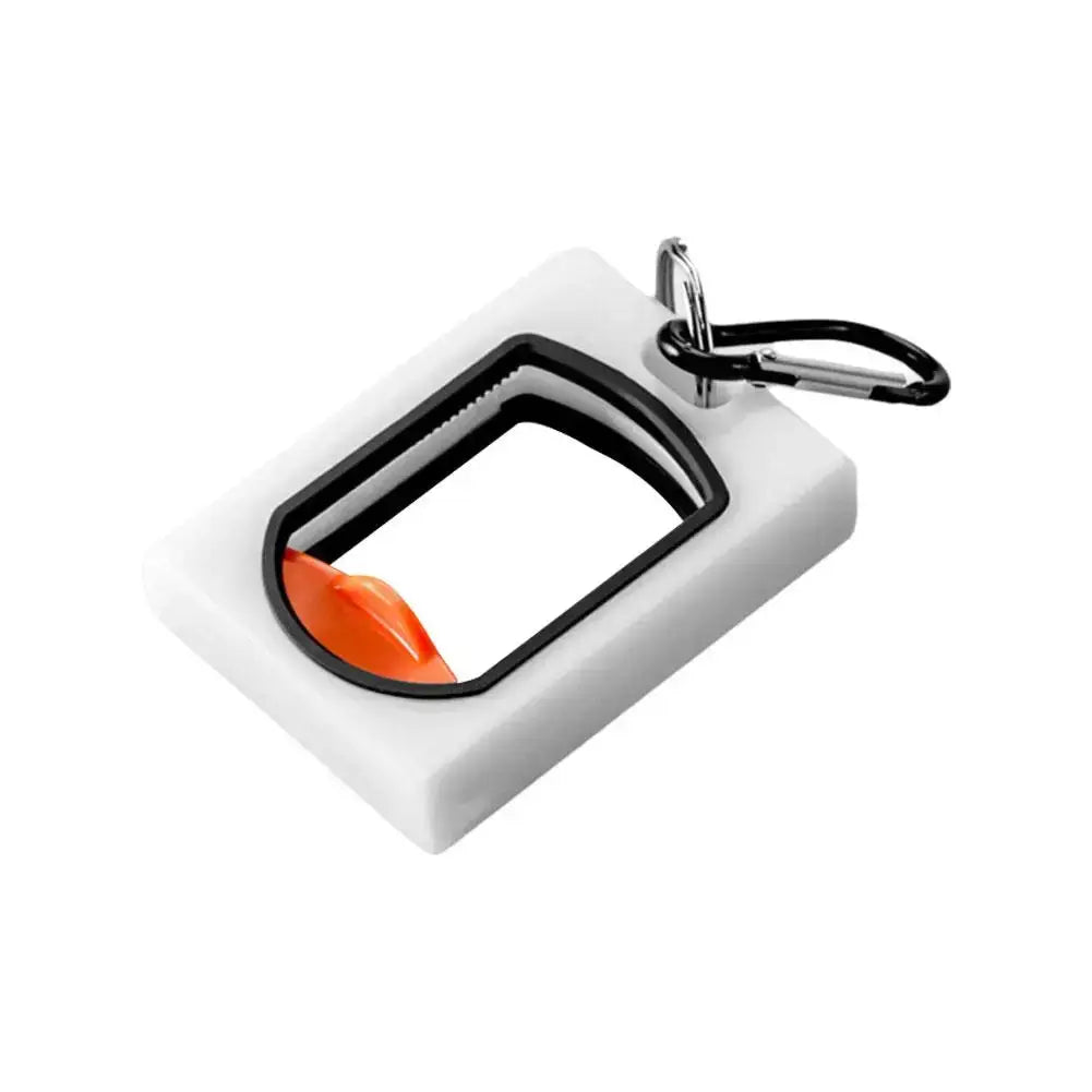 Square cable tie organizer by Simples Market with orange slider, black inner groove, and portable keyring