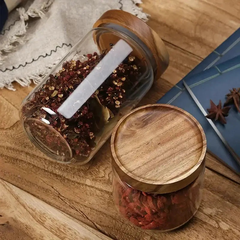 Glass Canister Set With Wooden Lids Airtight Jars For Kitchen Storage Cereal Dispenser And Pantry Organization