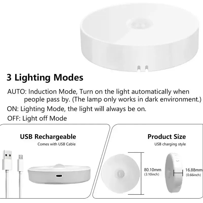 2 To 6 Pack Motion Sensor LED Night Light USB Rechargeable Three Color Lamp For Cabinet Wardrobe Staircase Closet