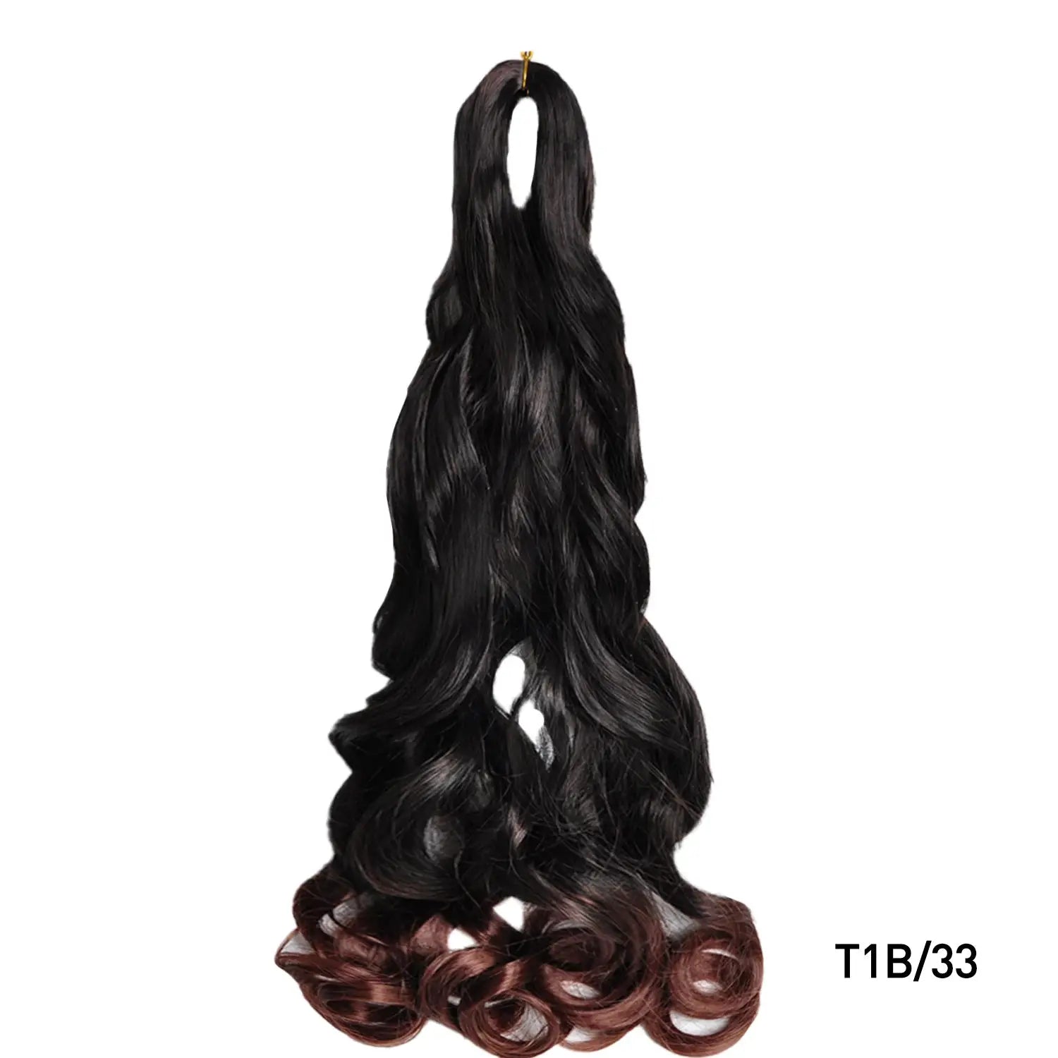 French Curls braiding hair extension, 24-inch synthetic spiral curls, black with burgundy ends