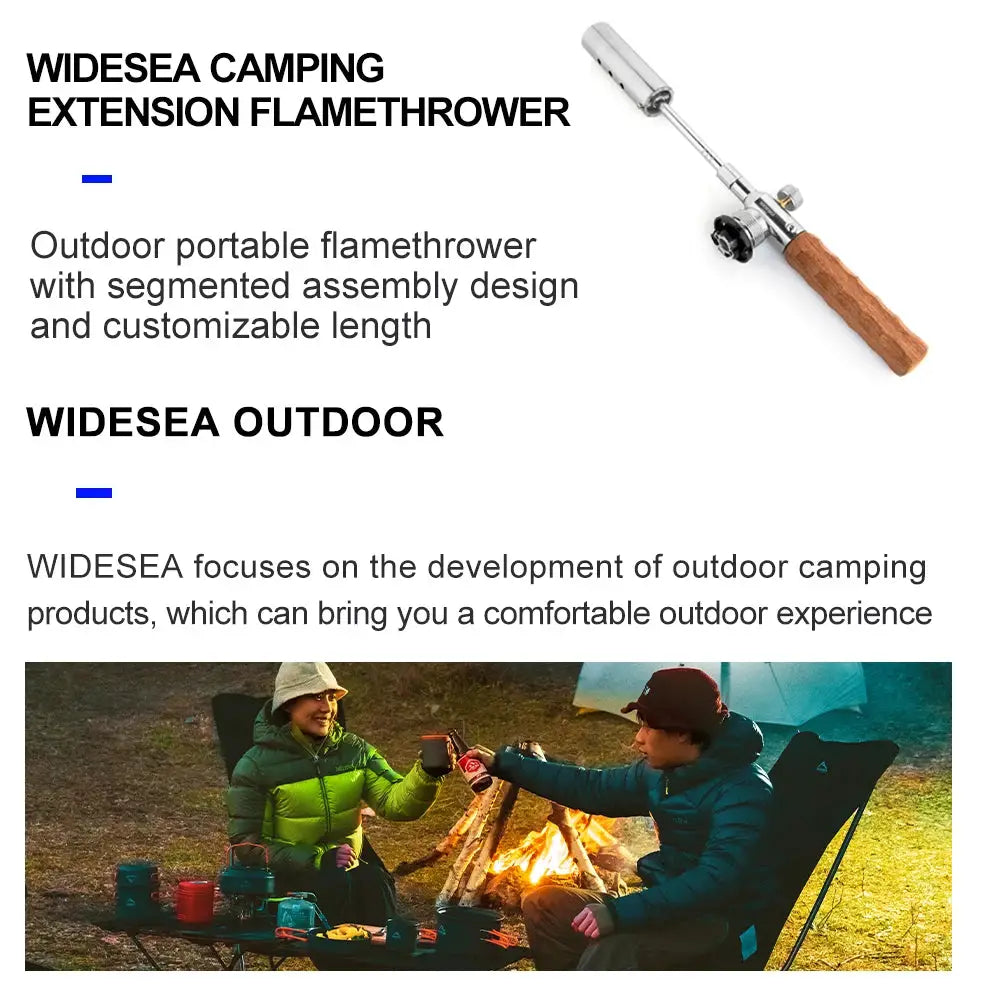 Widesea long-handle flamethrower with detachable stainless steel barrel and wooden grip for outdoor fire starting