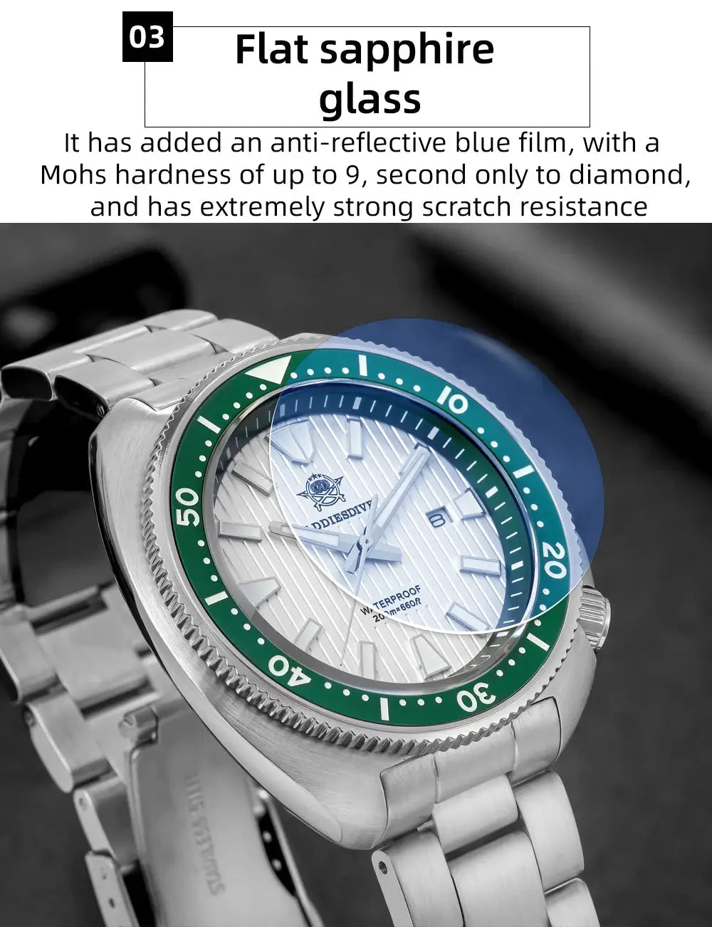 ADDIESDIVE Men's New Outdoor Quartz Watch 200M Diving BGW9 Super Blue Luminous Watch Sapphire Glass Men's Stainless Steel Watch
