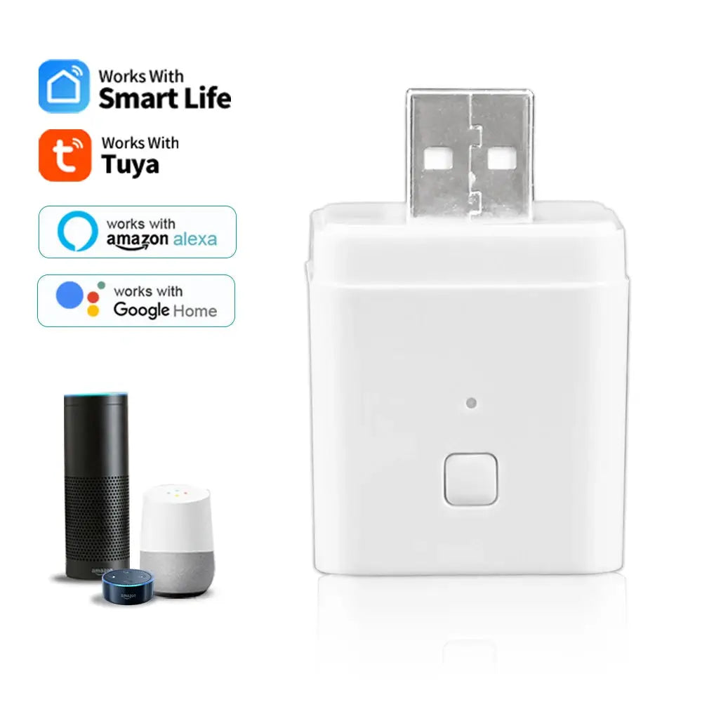 White WiFi micro USB adaptor by Simples Market; 5V smart timing USB power plug for Tuya, Alexa, Google Home, Smart Life.