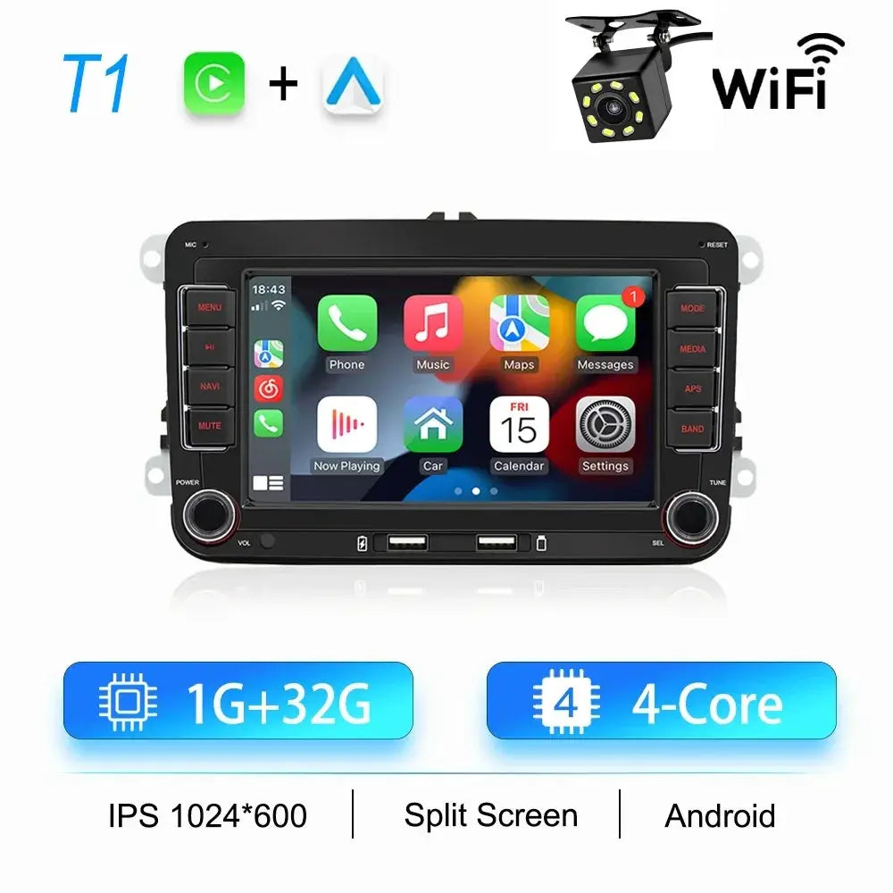 Simples Market 2Din Android car radio (black) for VW/Skoda with GPS, CarPlay, WiFi; 1G+32G, 4-core
