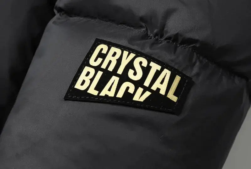 Men's black-gray puffer jacket with Crystal Black patch logo