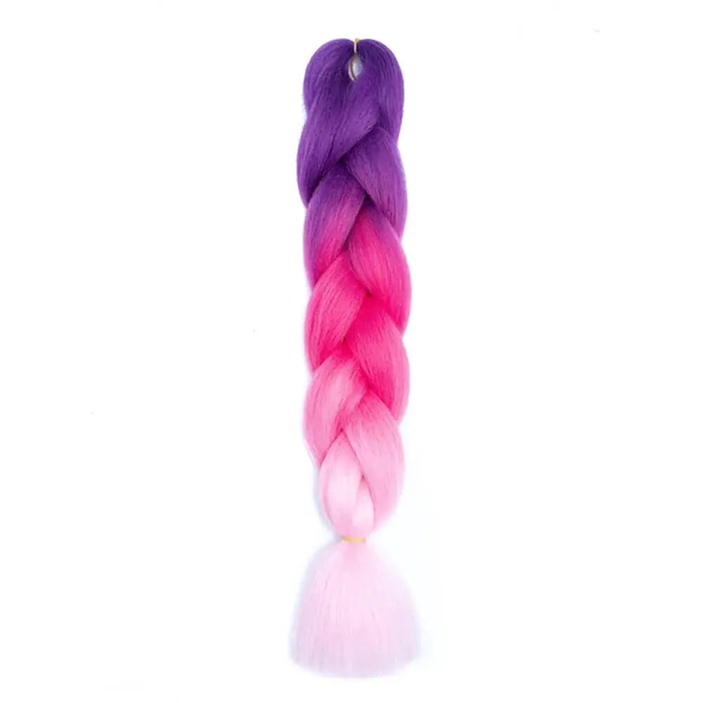 24-inch jumbo synthetic braiding hair extensions in purple-to-pink Afro ombre gradient bundle