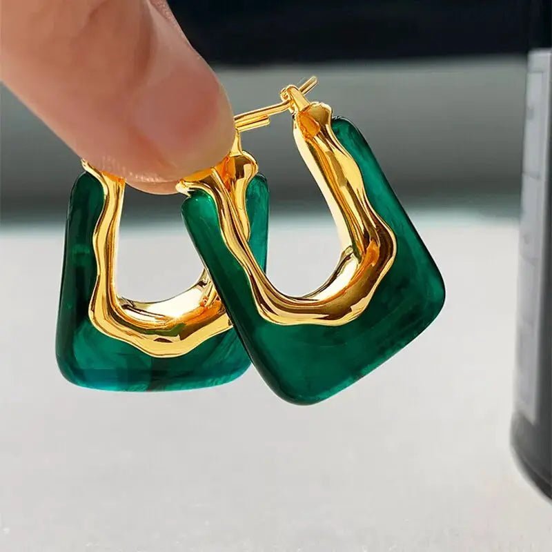 Green Pink Transparent Resin Geometric Irregular Stud Earrings For Women Fashion Jewelry Party 2023 Trend - Simples Market