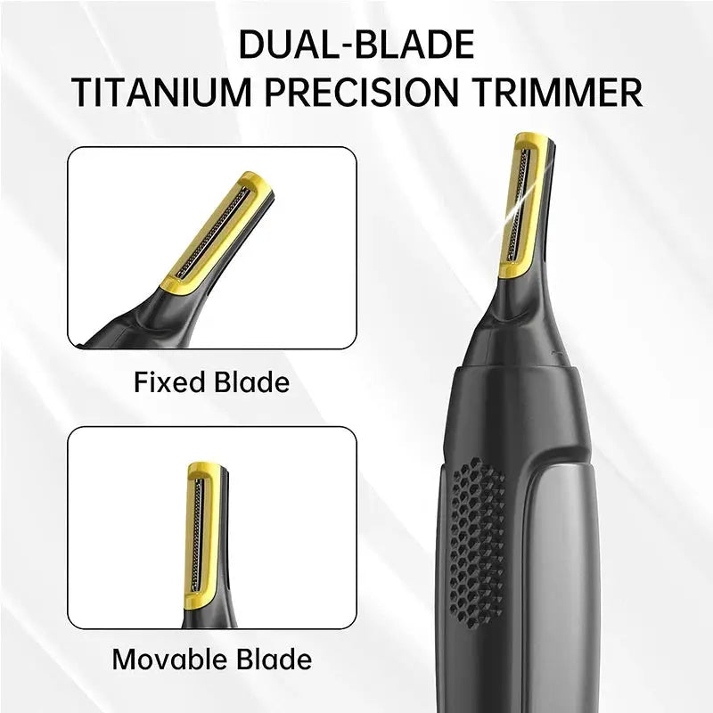 Nose, ear and face trimmer by Simples Market; titanium dual-blade precision with yellow accents