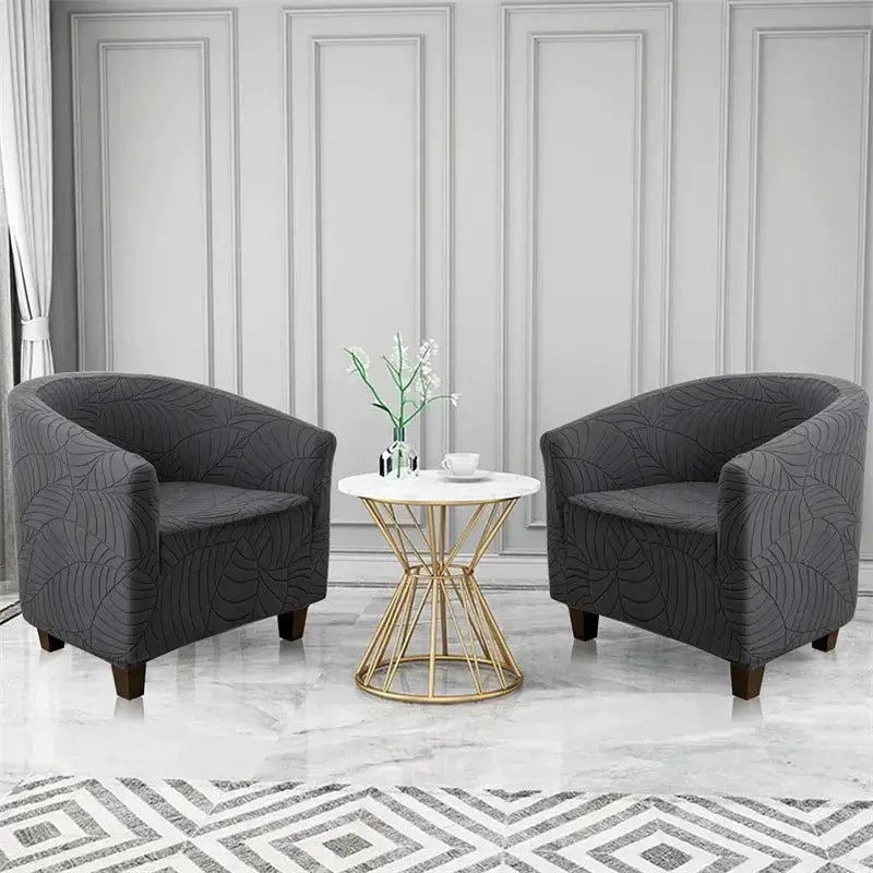 Elastic club chair covers by Simples Market, two dark gray leaves jacquard slipcovers for single armchairs