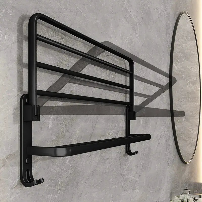 Matte Black 50cm Folding Towel Rack With Hook Wall Mount Aluminum