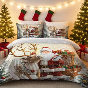 Simples Market 3pc Santa Claus printed bedding set; machine washable with reindeer motif