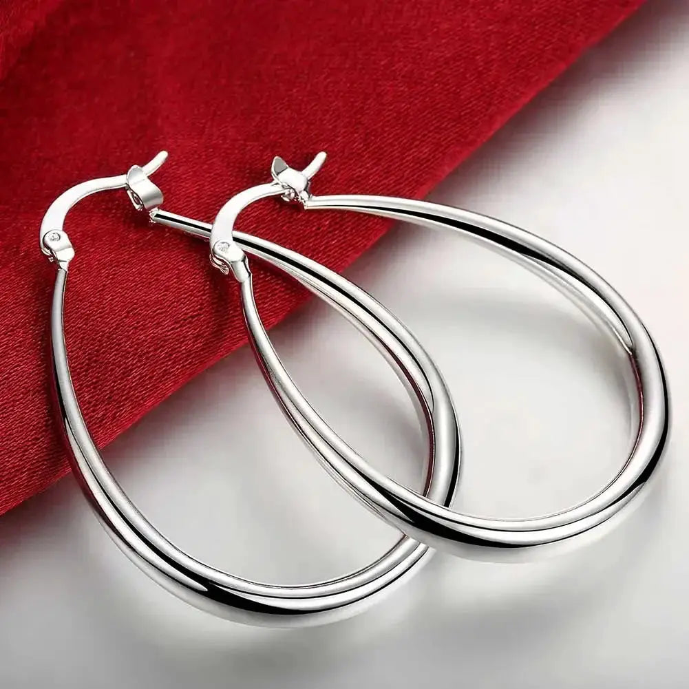 41mm Silver Circle Hoop Earrings For Women Large Smooth Fashion Party Wedding Jewelry Gift