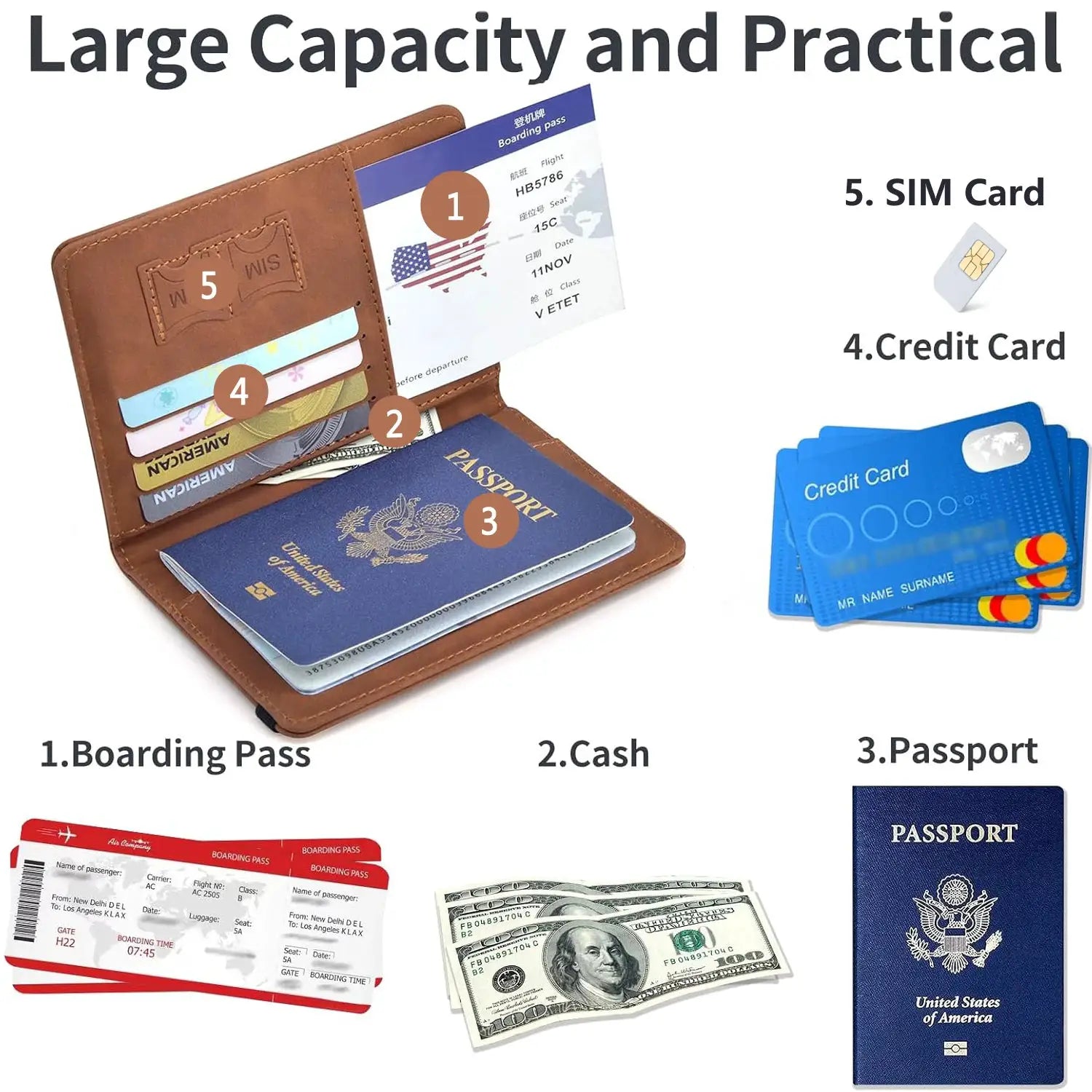 Passport holder wallet in brown leather from Simples Market with card slots and cash pocket