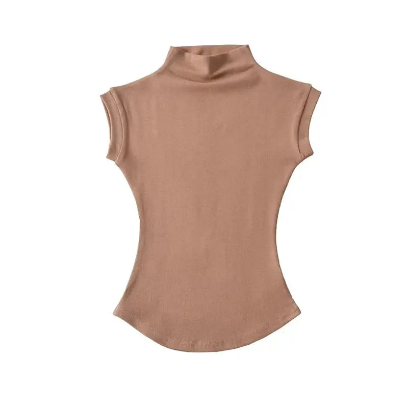 Women's Sleeveless Turtleneck Knit Top Slim Fit Summer Tee Solid Color Streetwear Essentials