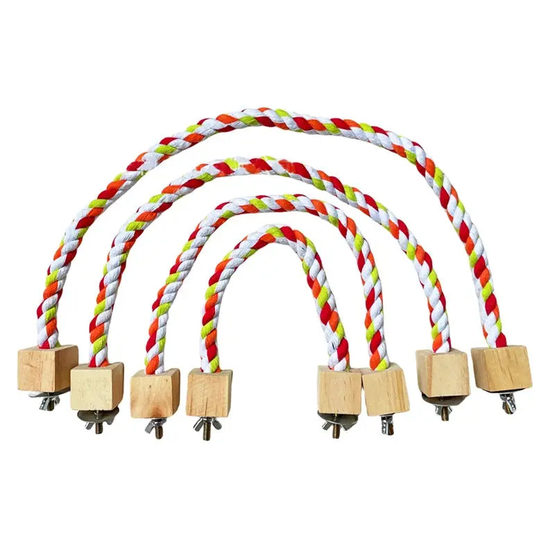 Parrot rope toy set: 8 colorful cotton rope swings with wooden blocks, Simples Market