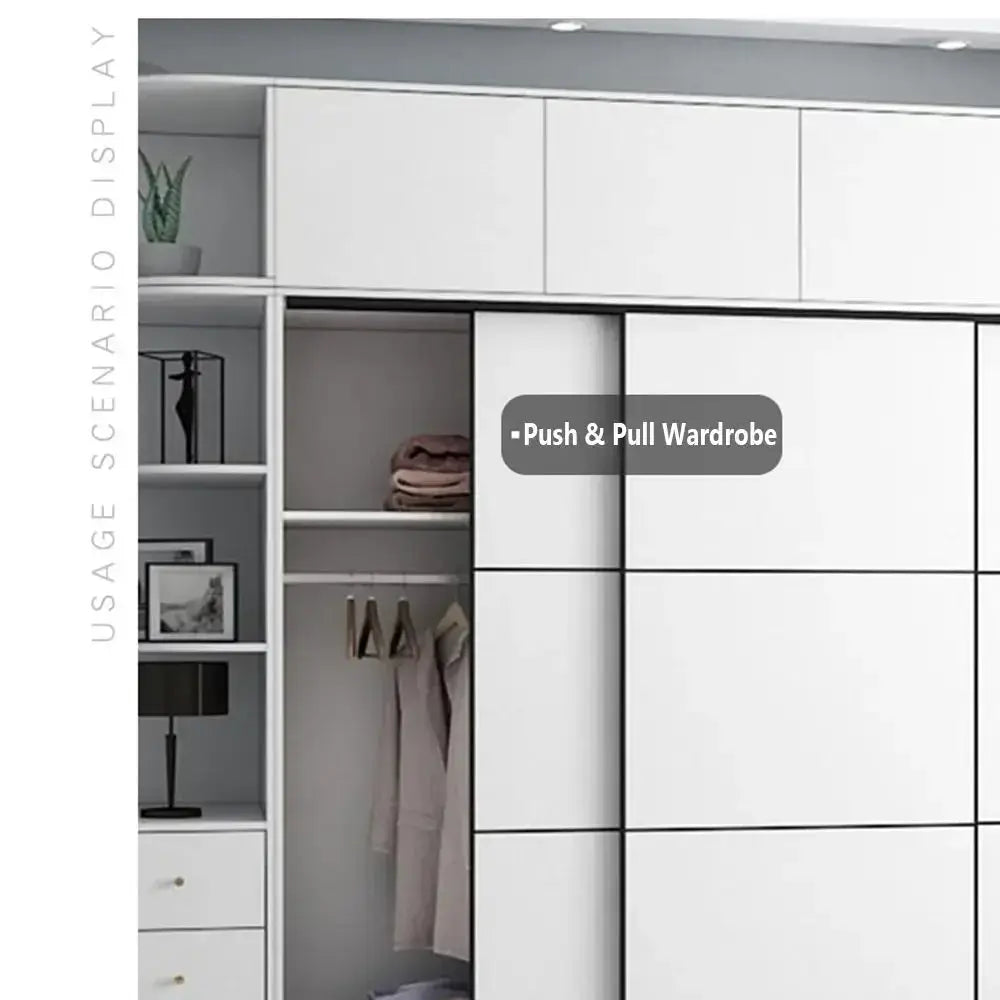 L-Type magnetic door closer for wardrobes; white, ultra-thin cabinet catch for sliding doors
