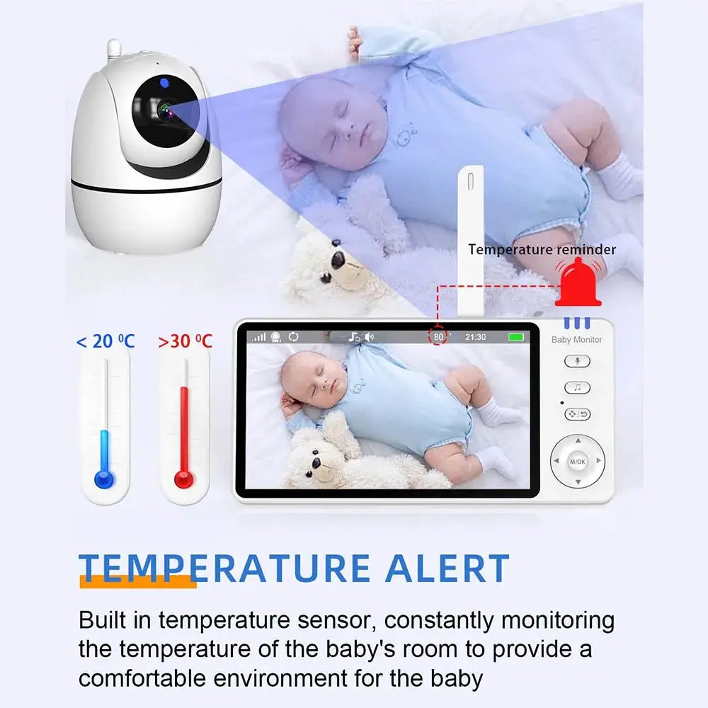 5 Inch Video Baby Monitor With PTZ Camera Zoom Lullaby Temperature Sensor Security Protection Surveillance System
