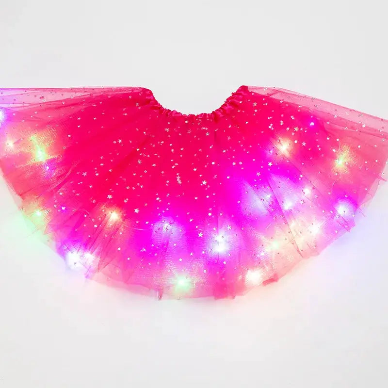 LED light-up tutu skirt for women in pink starry tulle with LEDs, Simples Market