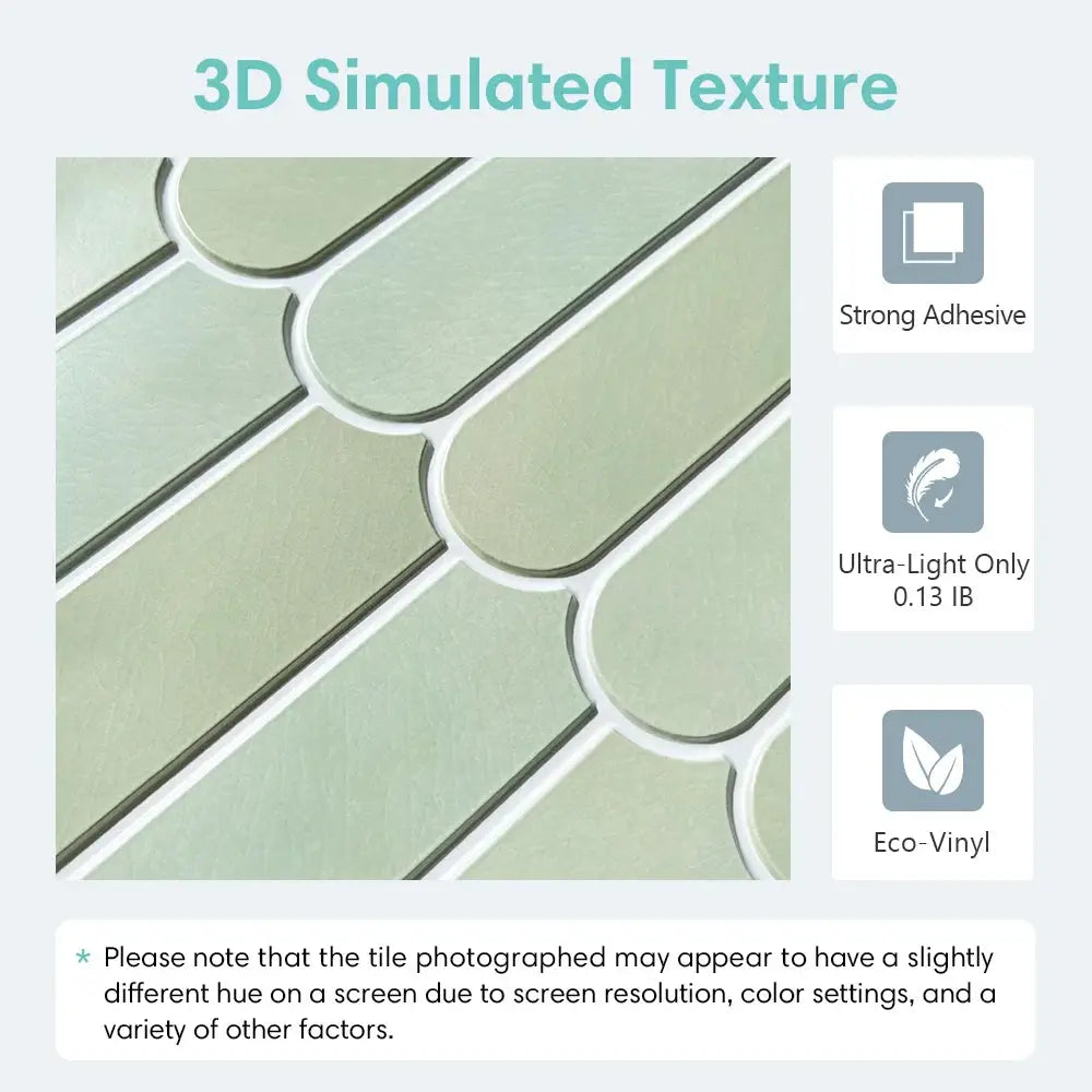 Simples Market 3D fish-scale tile sticker, green Eco-Vinyl self-adhesive backsplash tile, water mold resistant, 30x30cm