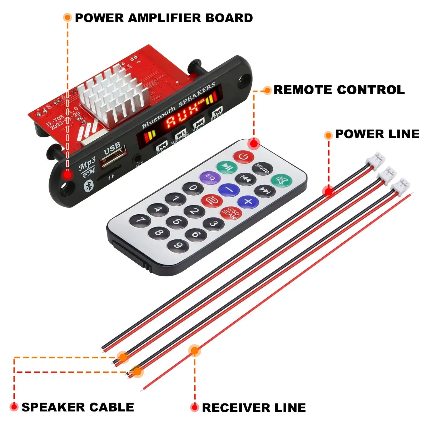 60W 50W Bluetooth 5.0 Amplifier MP3 WAV Decoder Board DC 12V for DIY Car Audio USB FM TF Card Mic