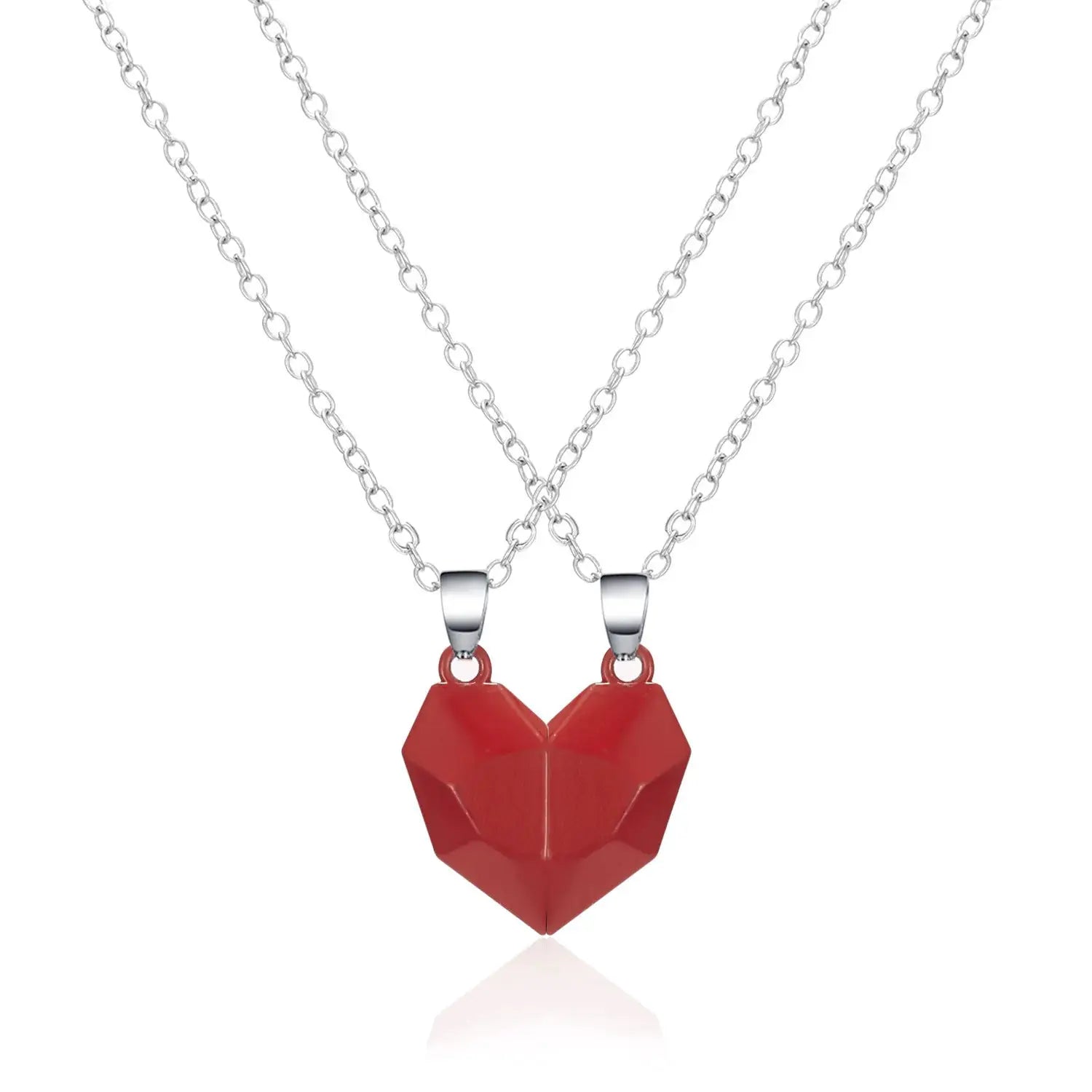 Couple Magnetic Heart Pendant Necklace Electrocardiogram Design Interlocking Hearts Valentines Gift