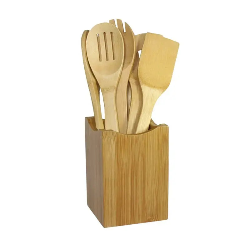 Eco Bamboo 6 Piece Kitchen Utensil Set With Spoons And Spatulas Durable Eco Friendly Cooking Tools