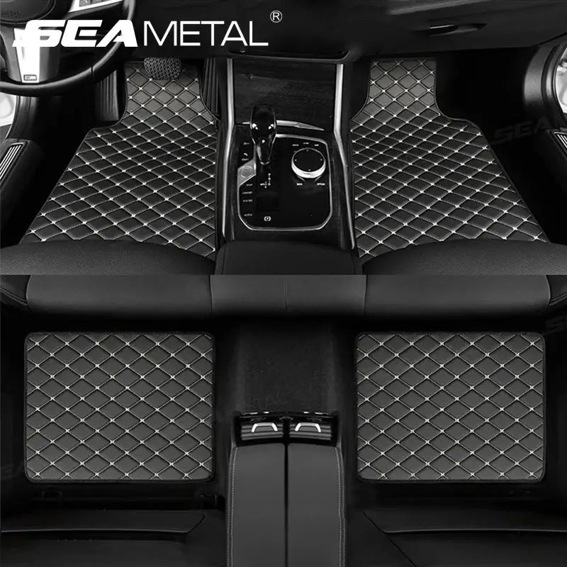 Car floor mats set, 4-piece, SEAMETAL, black diamond-quilted, universal all-weather waterproof cargo liner