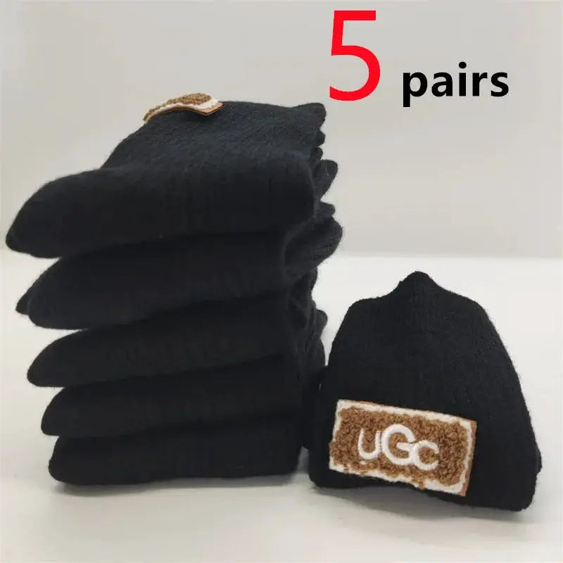 LuxWool Women Luxury Cashmere Wool Mid Calf Socks With Embroidered Logo For Snow Boots Thick Pile Warmth