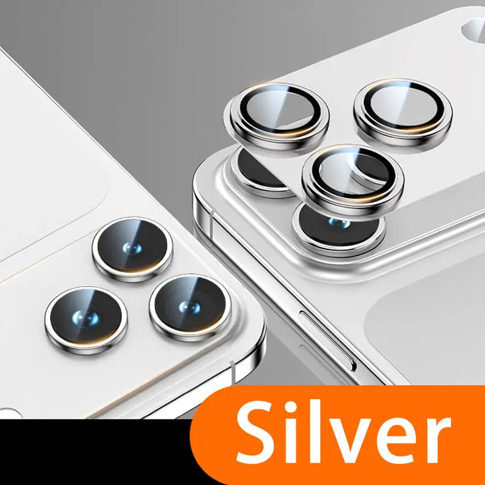 Armor camera lens protector film for iPhone 17 Pro/17 Pro Max, silver metal ring, tempered glass, 6-pack