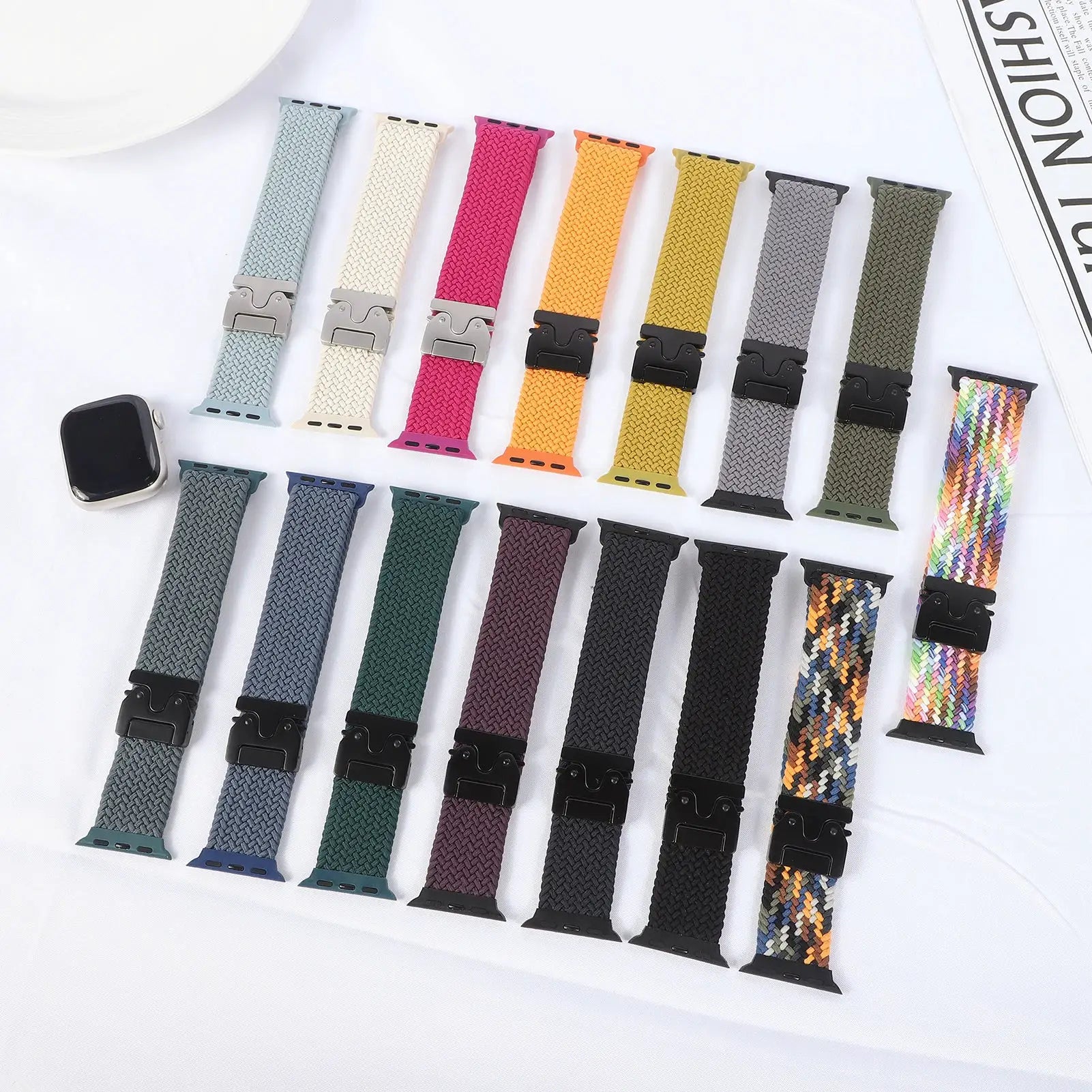 Parachute straps for Apple Watch by Simples Market in assorted colors.