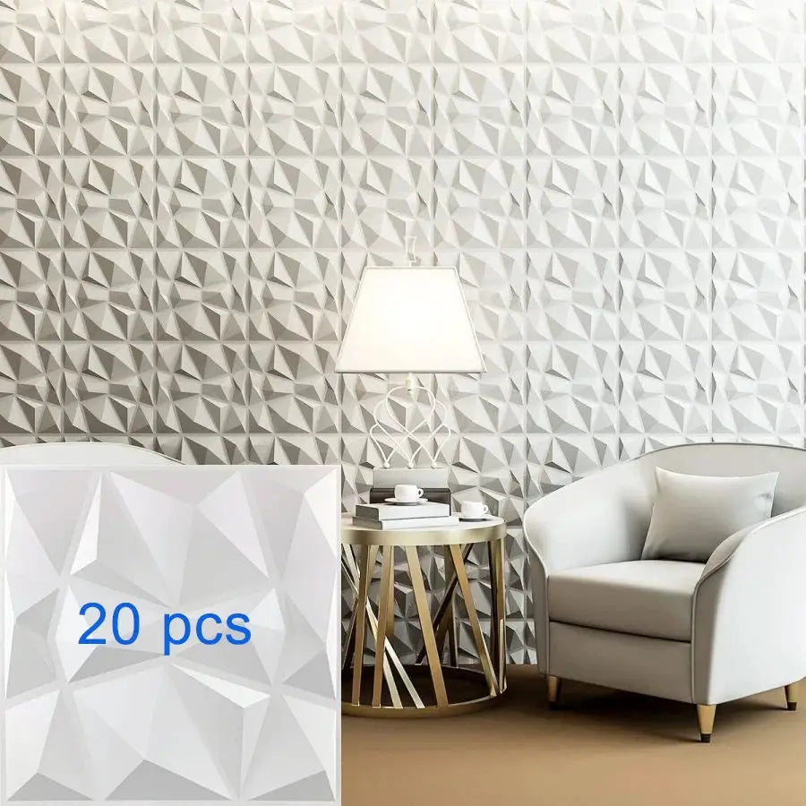 Simples Market 20 pcs 3D textured white wall panels with geometric relief, 30cmx30cm for indoor living room decor
