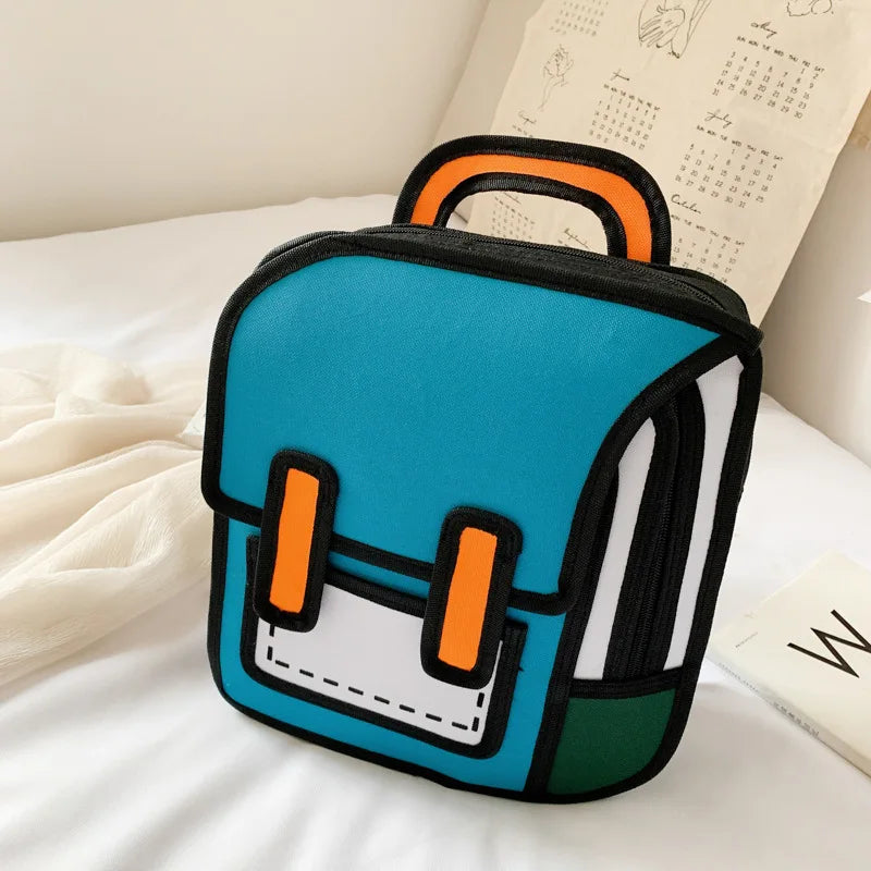 Kids' school backpack turquoise with orange accents, black trim, and a white front pocket