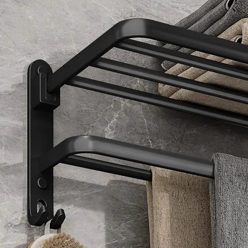Matte Black 50cm Folding Towel Rack With Hook Wall Mount Aluminum